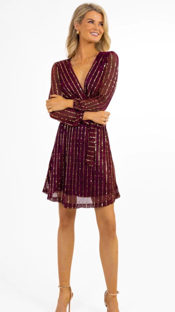 4-A1174 Kylie Burgundy Sparkle Mini Dress