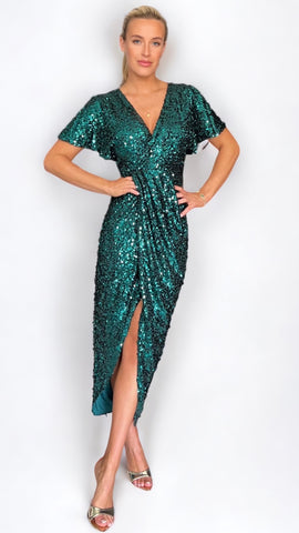 A1923 Dark Green 2 Way Pleat Dress