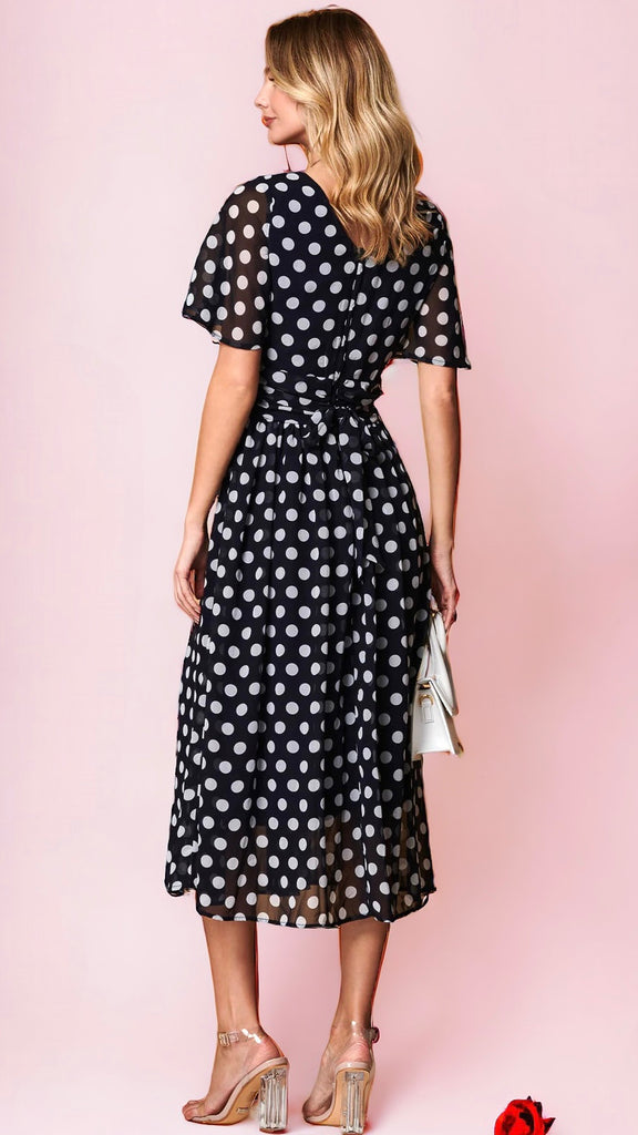 4-A1787 Navy Spotty Chiffon Dress