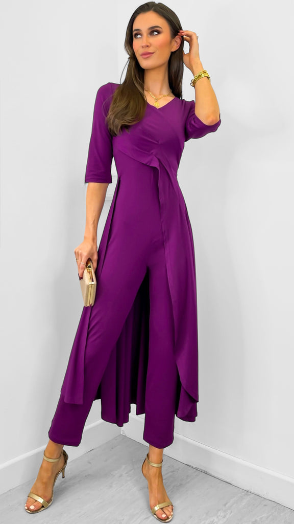 Purple Skirted Jumpsuits dresses online party dresses occasion dresses Dressesonline.ie Ci Ci Boutique Ireland