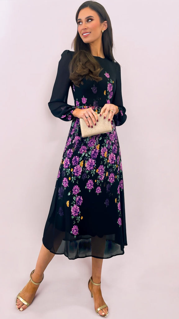 5-A1963 Malliah Black Floral Midi Dress