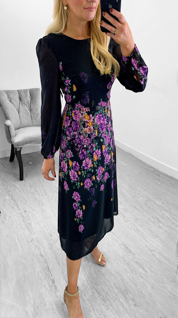 5-A1963 Malliah Black Floral Midi Dress