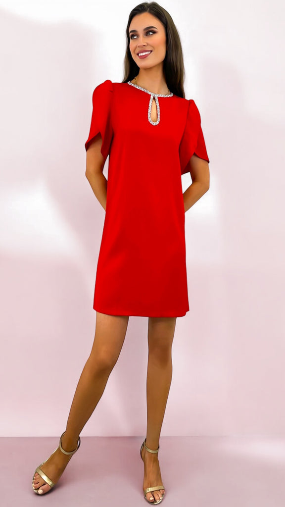 A1976 Monica Diamante Trim Shift Dress