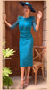 A1987 Severina Teal Feather Trim Dress