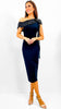 A1994 Navy Bandage Sequin Trim Dress