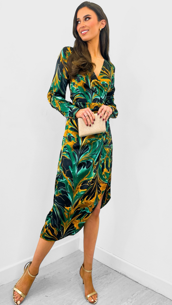 A2018 Sigrid Green Print Drape Dress