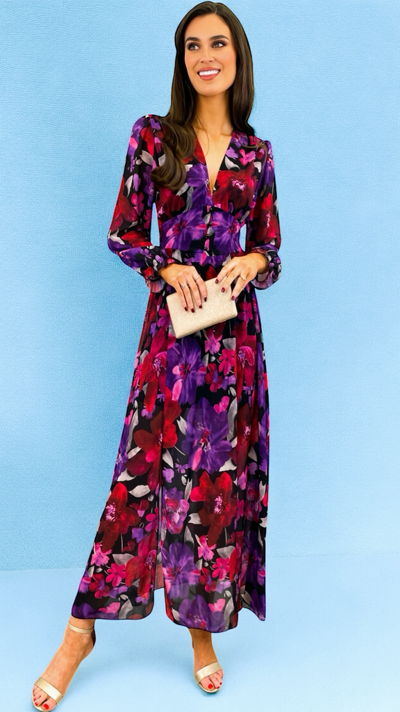 A2219 Purple Floral Print Dilys Dress