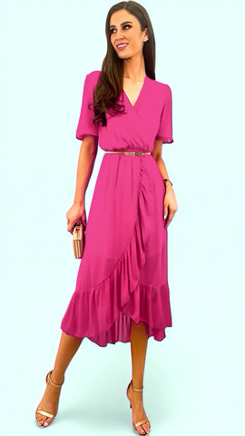 A1656 Pink/Orange Loose Top Pleat Dress