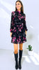 5-A2047 High Neck Black/Pink Floral Mini Dress