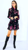 5-A2047 High Neck Black/Pink Floral Mini Dress