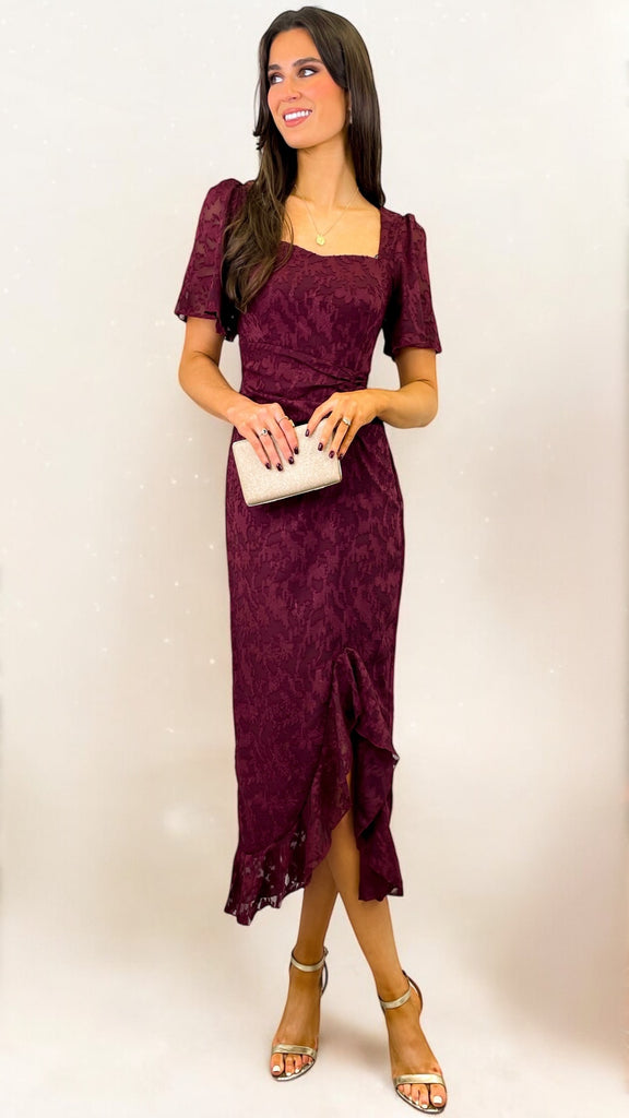 A2049 Heidi Floral Burnout Midi Dress Wine