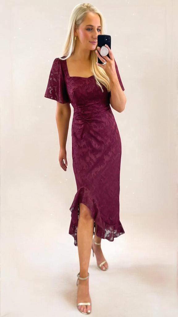 A2049 Heidi Floral Burnout Midi Dress Wine