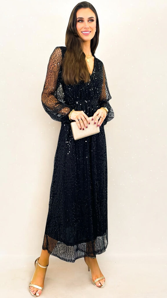 A2048 Kilray Black Sequin Midi Dress