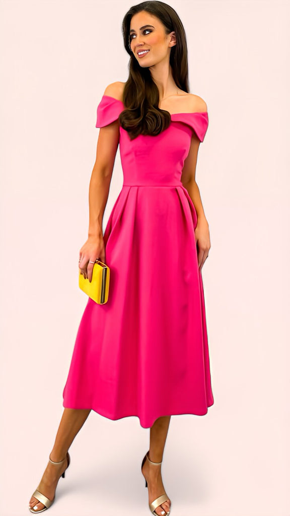 A1816 Chesterton Pink Bardot Flare Dress