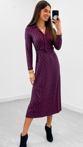 A1891 Wine Velvet Faux Wrap Dress