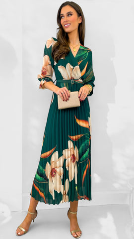 A1884 Dilys Teal Print Midi Dress