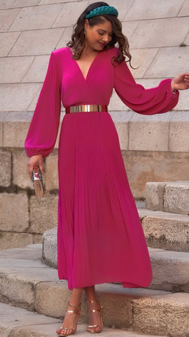 A2080 Sleeved Wine Elena Ruched Dress