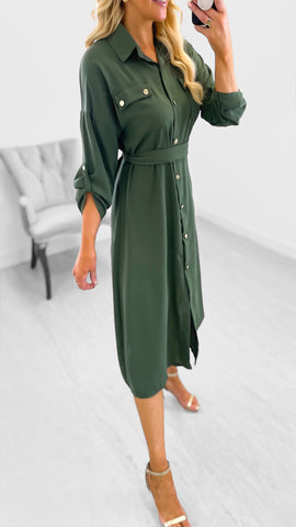 A1923 Dark Green 2 Way Pleat Dress