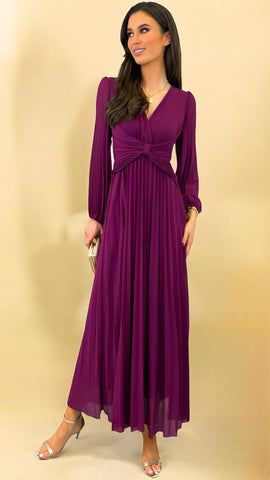 A1891 Wine Velvet Faux Wrap Dress