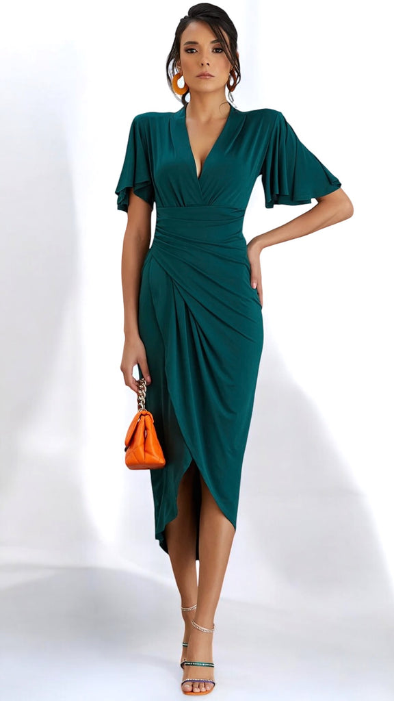 4-A1937 Croia Green Faux Wrap Dress