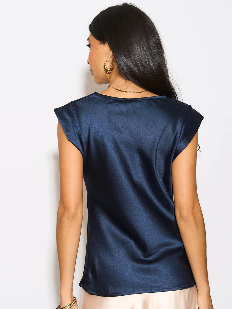 A1966 Suzy Navy Cowl Neck Top