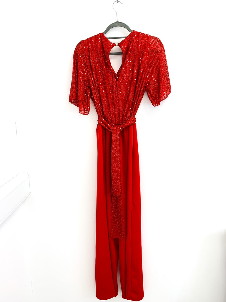 A2088 Amelia Red Sequin Jumpsuit