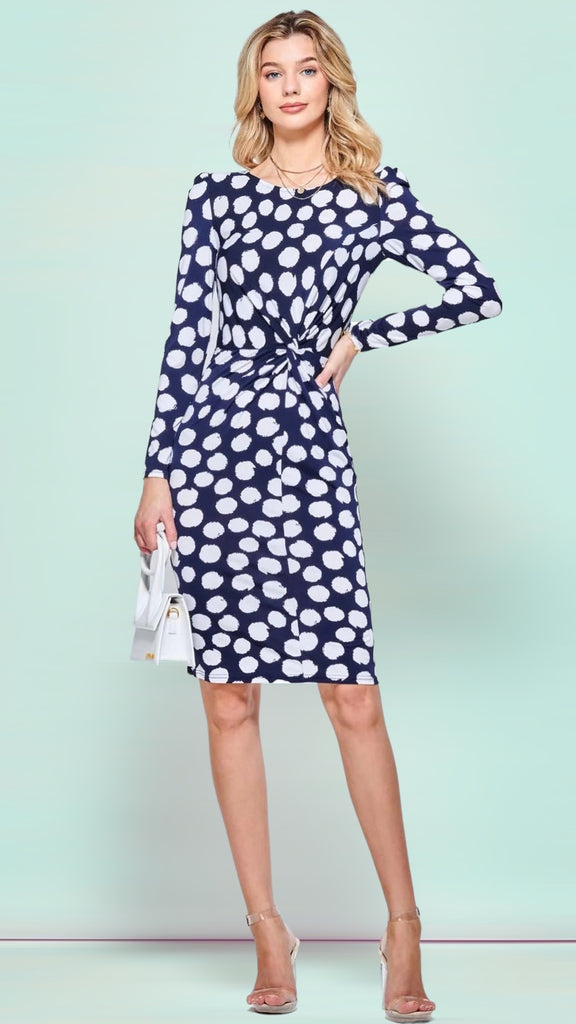 4-A1646 Spotty twist front Dress (Navy)