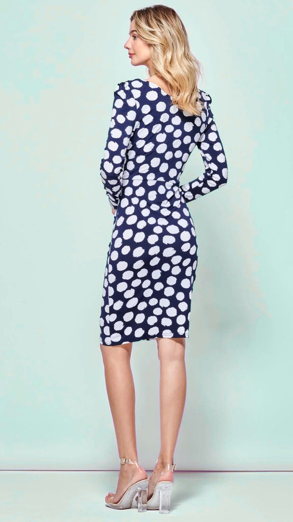 4-A1646 Spotty twist front Dress (Navy)