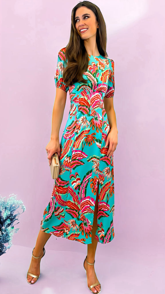 4-A1698 Becca Turquoise Print Midi Dress