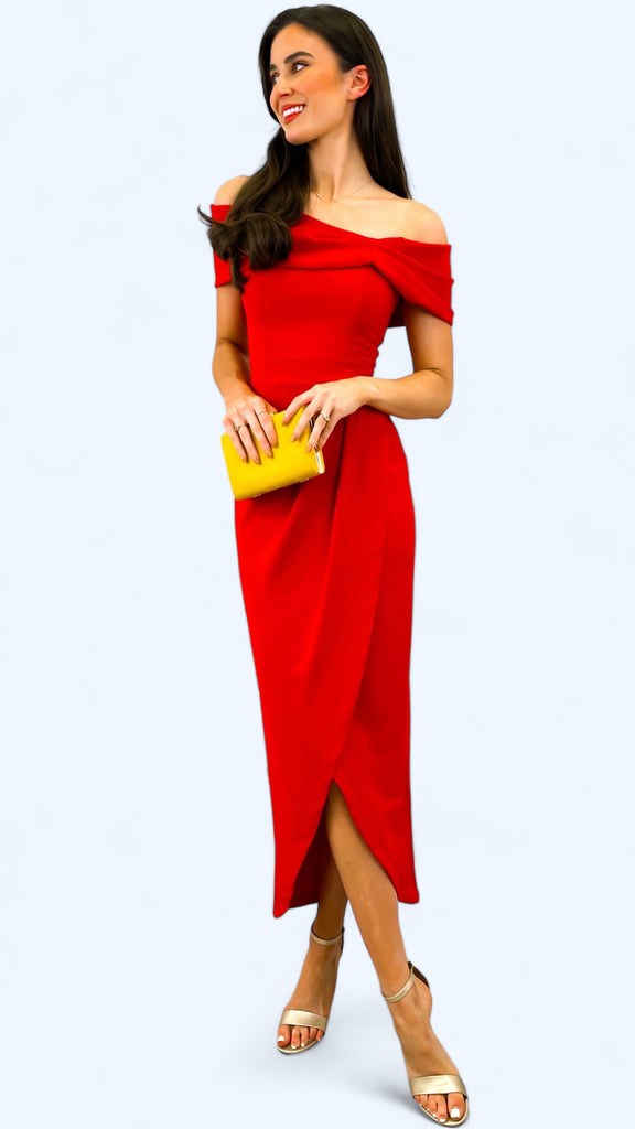 A1829 Vegas Red Wrap Skirt Dress