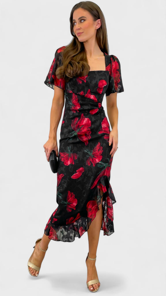 A1839 Heidi Black/Red Floral Dress