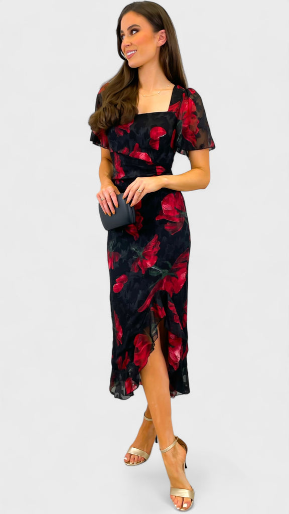 A1839 Heidi Black/Red Floral Dress