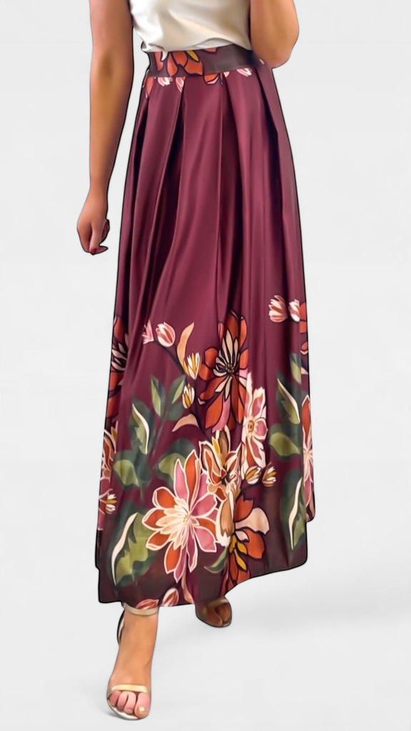 A2113 Burgundy Print Maxi Skirt