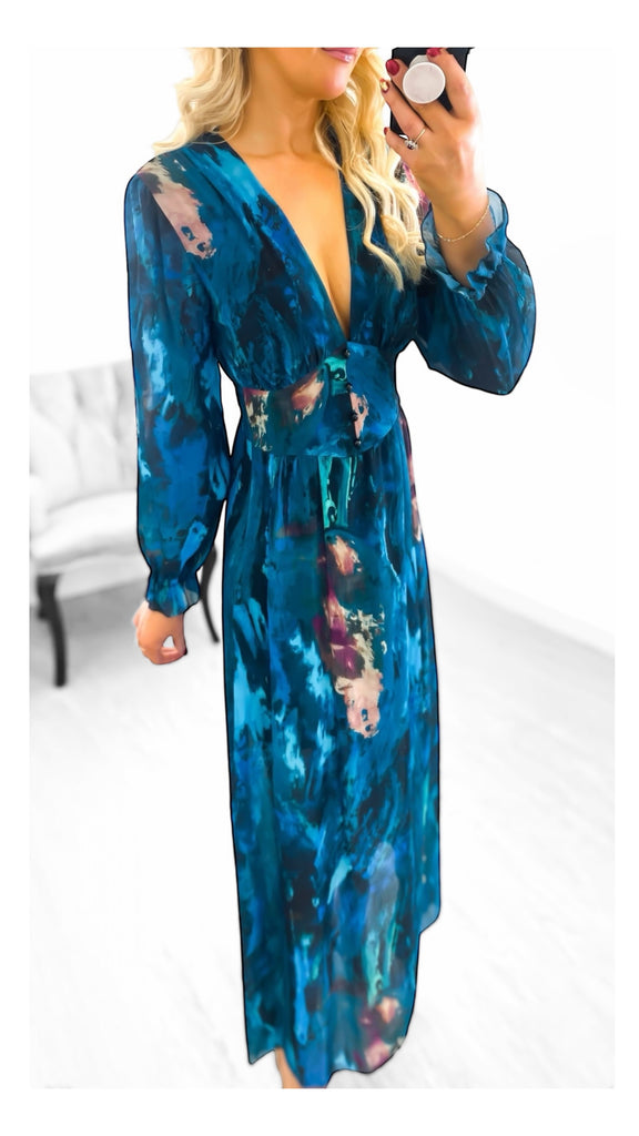 A2111 Teal Print Dilys Dress