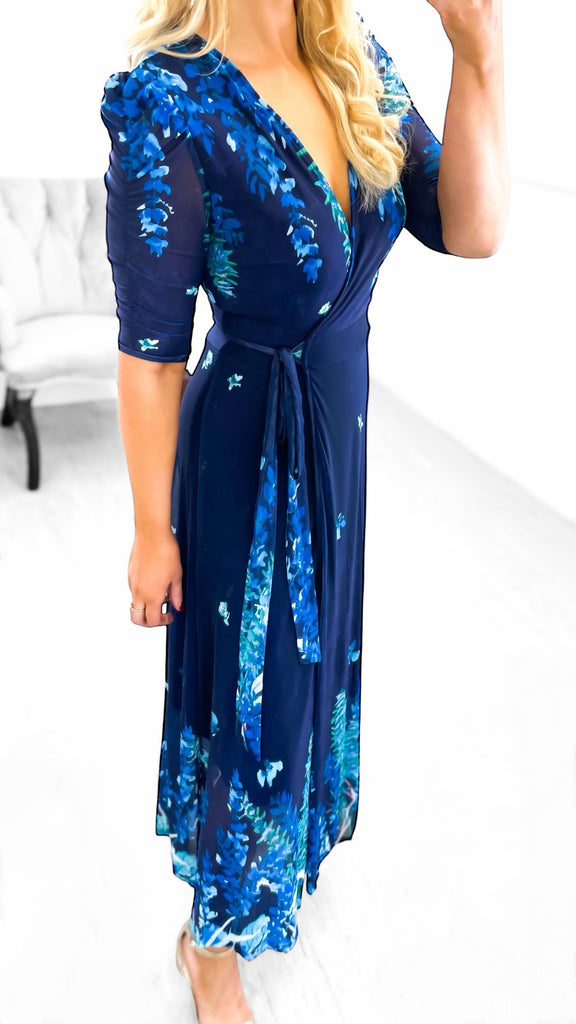 A2117 Ruthy Blue Floral Wrap Dress