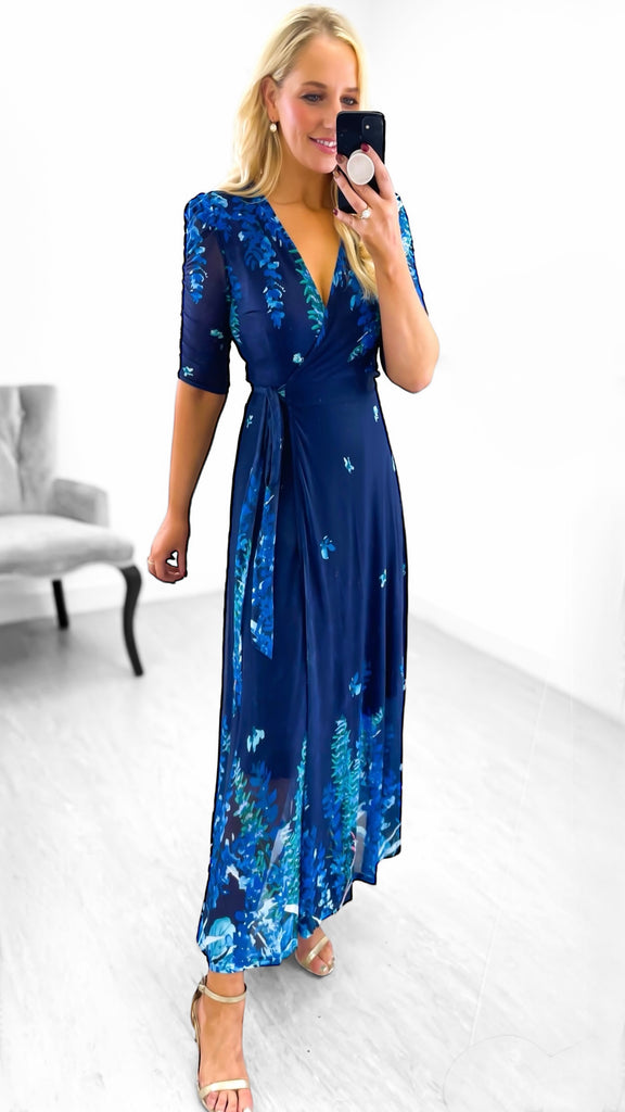 A2117 Ruthy Blue Floral Wrap Dress