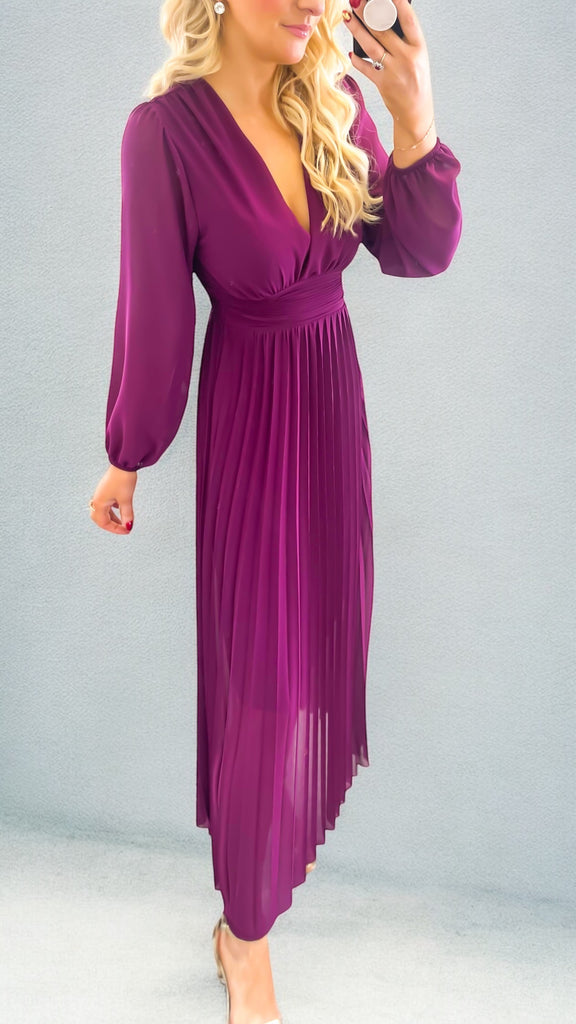 A2119 Chelle Magenta Pleated Dress