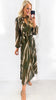 A2127 2 Way Khaki Print Pleat Dress