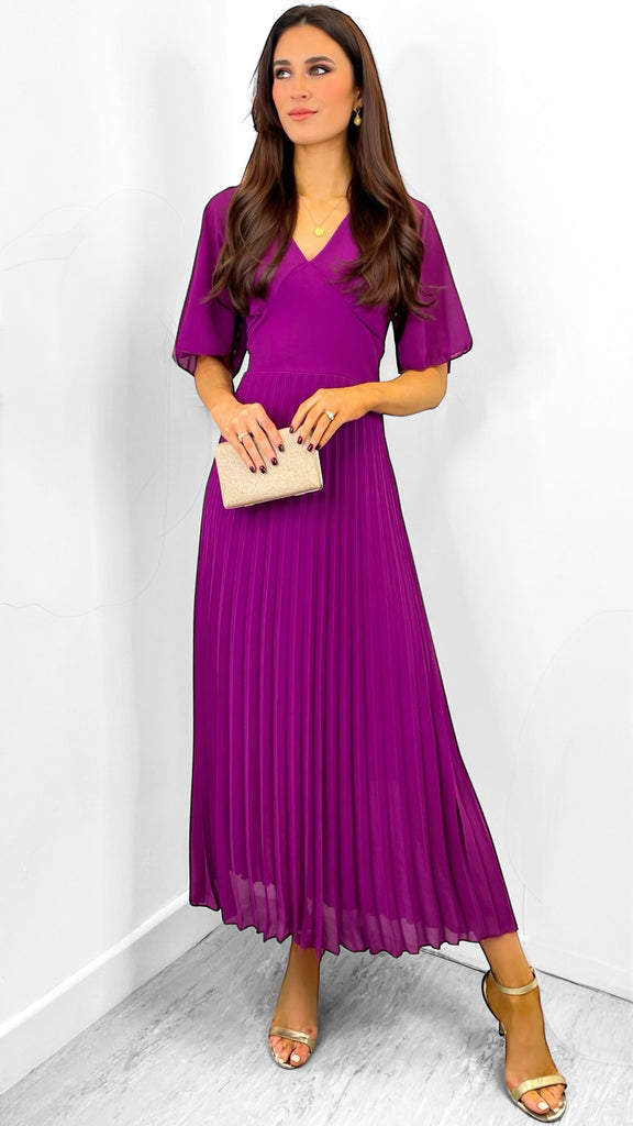 A2138 Dolfy Magenta Midi Pleat Dress