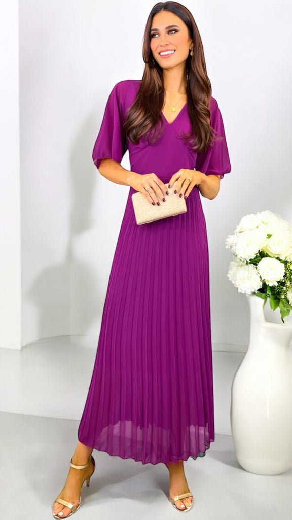 A2138 Dolfy Magenta Midi Pleat Dress