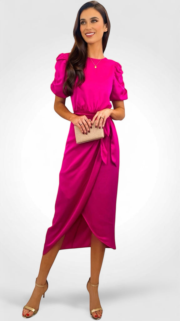 A2145 Ellya Pink Faux Wrap Dress