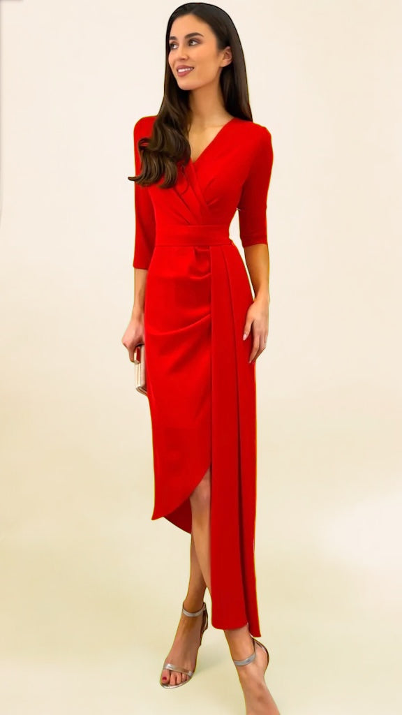 A2174 Monet Red Drape Dress