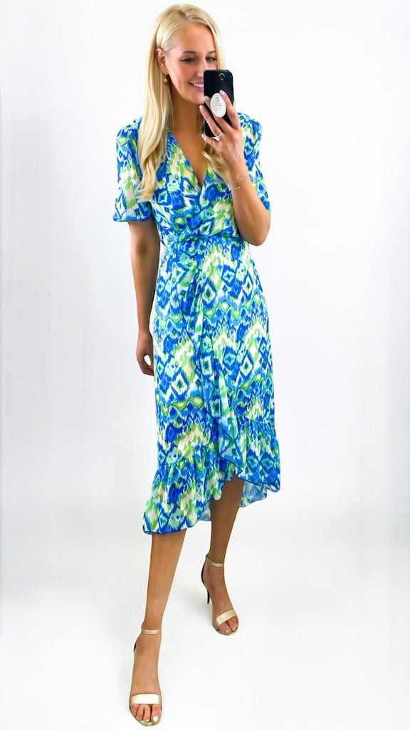 A2175 Royal Print Viola Frill Dress