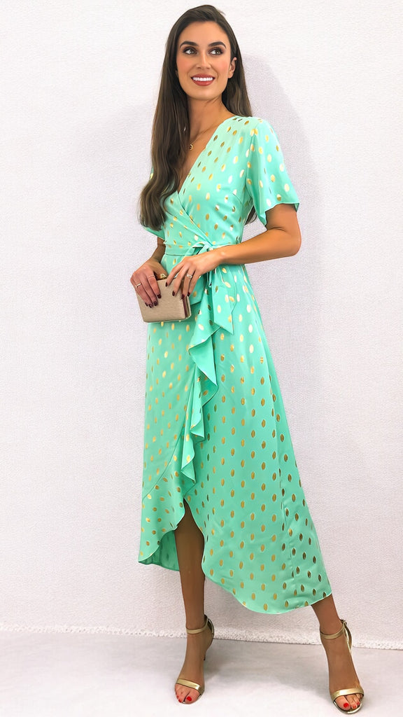 A2191 Mint/Gold Hi Lo Dress