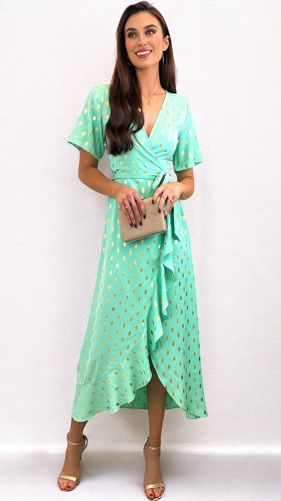 A2191 Mint/Gold Hi Lo Dress