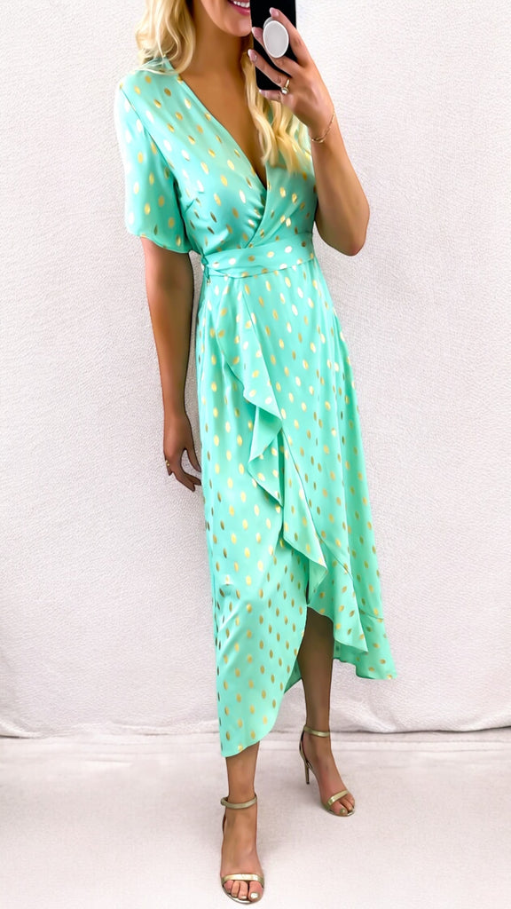 A2191 Mint/Gold Hi Lo Dress