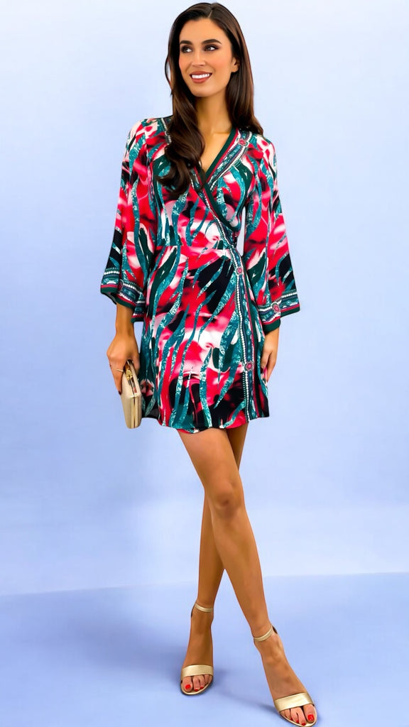 A2212 Destiny Multi Print Wrap Dress