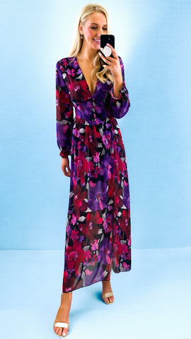 A2080 Sleeved Wine Elena Ruched Dress