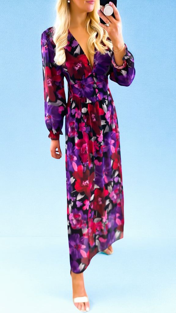 A2219 Purple Floral Print Dilys Dress