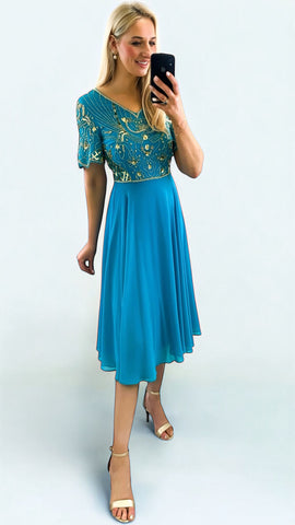 A2198 Baby Blue Print Inia Pleat Dress